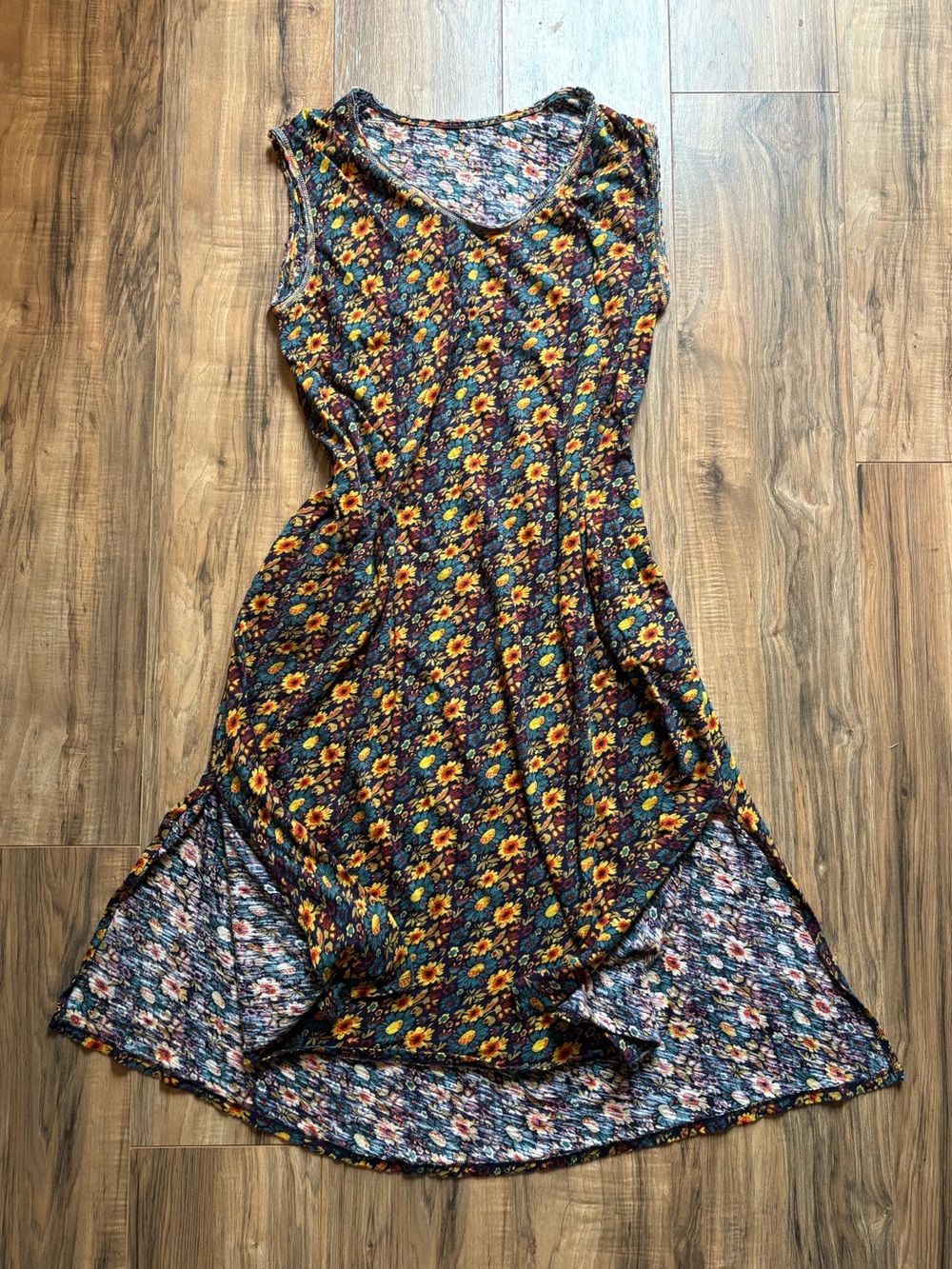 Natural Life Hangout Dress Cotton Midi Pockets Floral L/XL Fits Plus Size 1X 2X